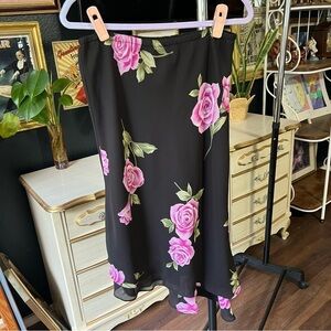 Vintage Floral Black Skirt with Pink Roses